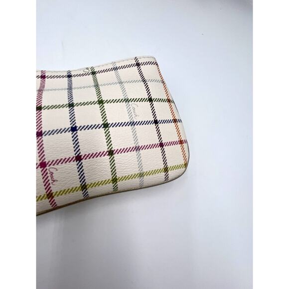 Coach Peyton Heritage Multicolor Tattersall Logo Script Wristlet Pouch - Picture 2 of 7